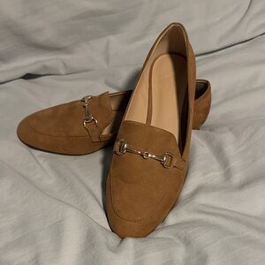 LOFT Brown Suede Loafers with Gold Accent